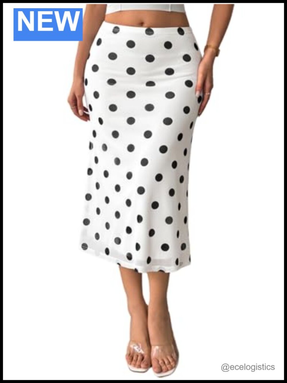Women's Polka Dot High Waist Long Skirt Business Casual Soft Stretch Office
